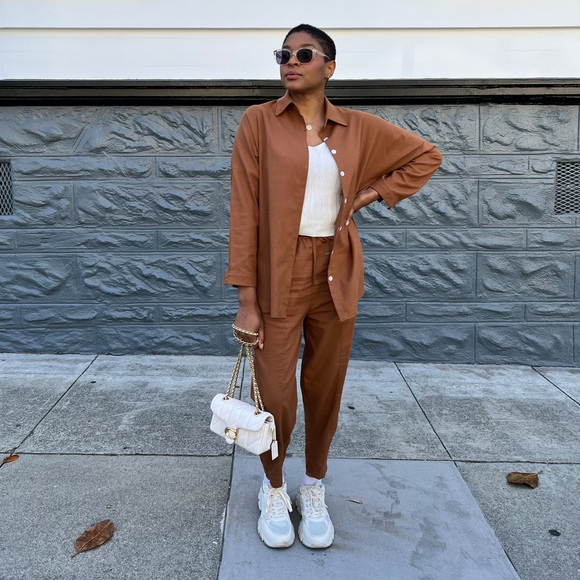 Linen Button Down Pant Set - Khaki - Picture 5 of 6